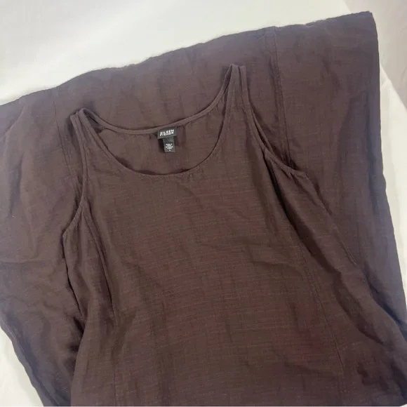 Eileen Fisher Brown Linen Blend Sleeveless Maxi Dress - Picture 2 of 7